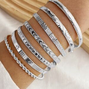 Boho Silver Bangle Set